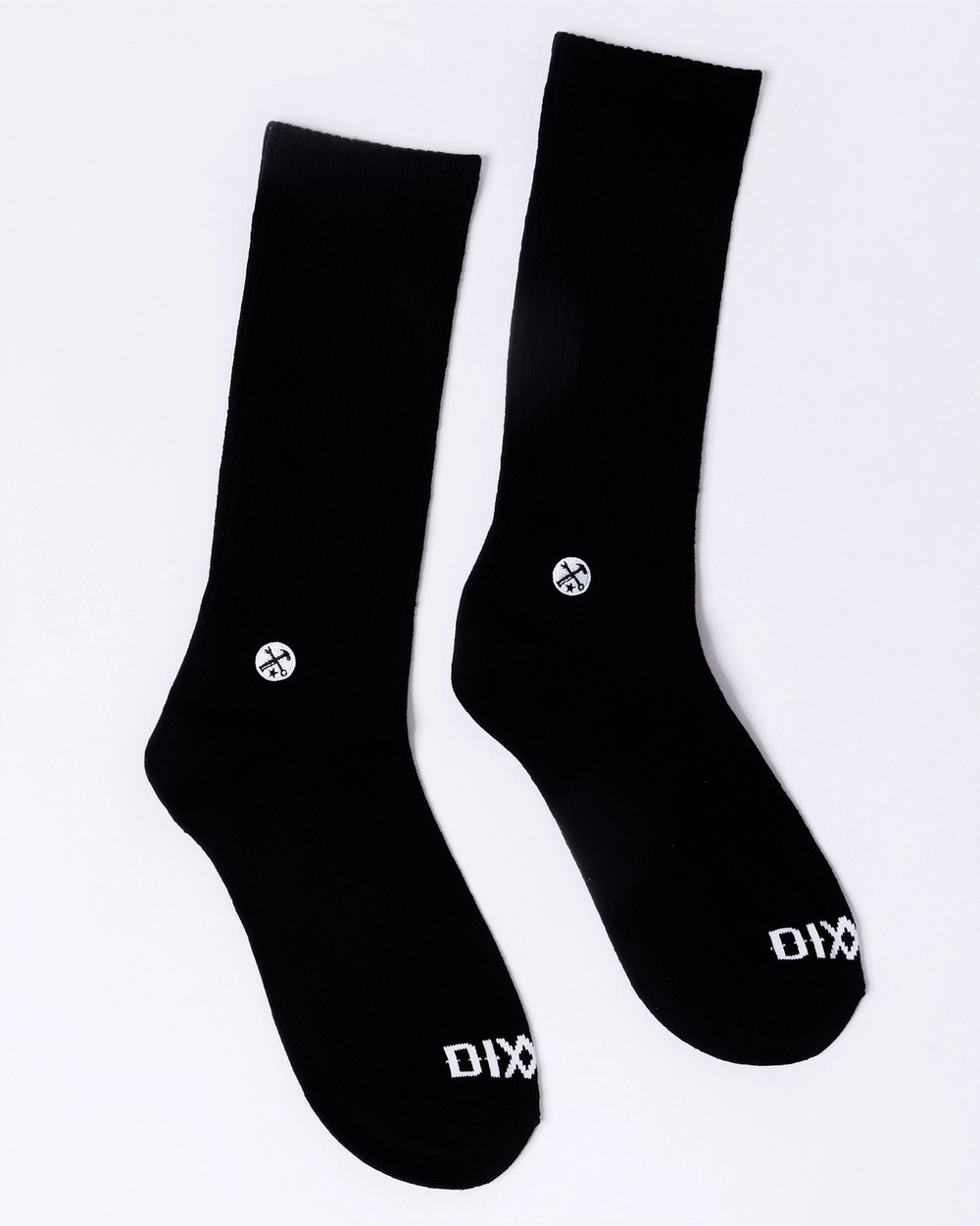 6pk Premium Core Crew Socks - Black, with the Dixxon cross-tool logo at the ankle.