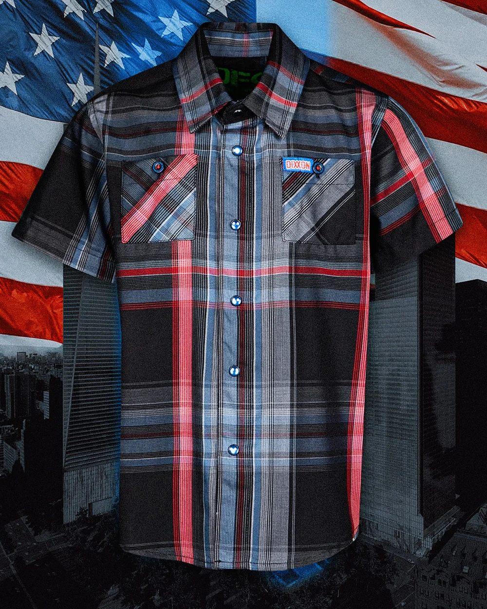 Youth Ground Zero Bamboo Short Sleeve in gray, red and black plaid.