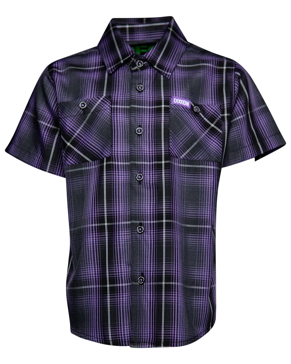 Youth Big League Bamboo Short Sleeve in purple and black plaid.